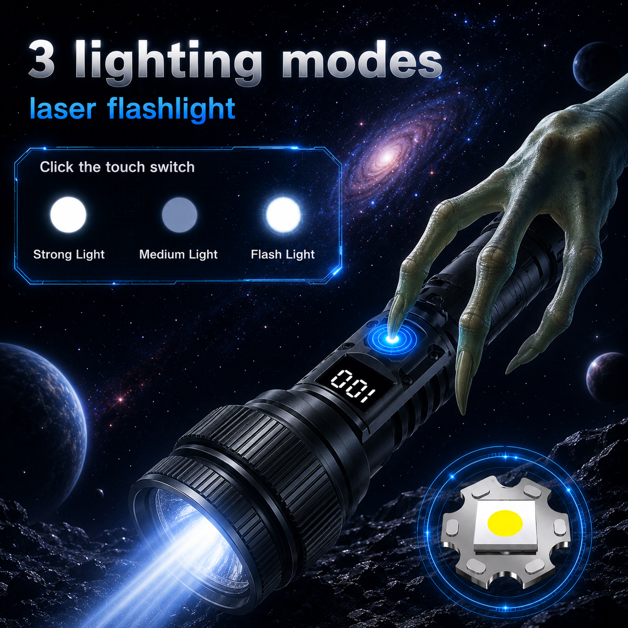 Linterna superbrillante de 100000LM, linterna LED recargable, lámpara táctica de largo alcance para exteriores, impermeable, linterna para acampar y pescar
