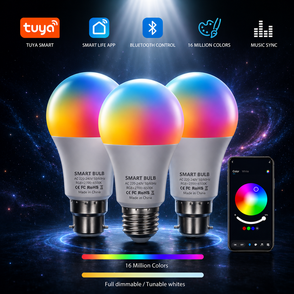 Bombilla LED Bluetooth Tuya regulable 15W 18W E27 B22 220V RGBCW lámparas que cambian de Color aplicación Smart Life Control de grupo sincronización de ritmo musical