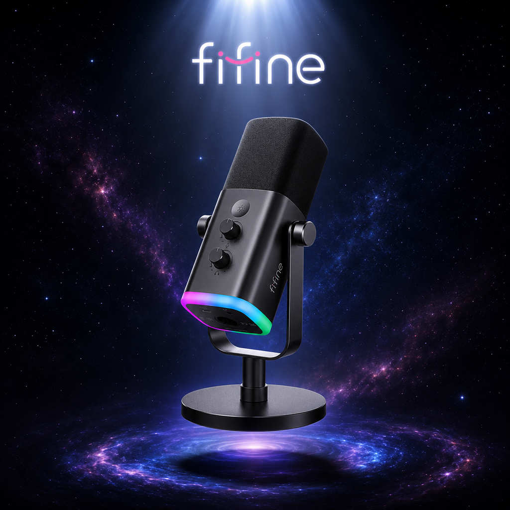 FIFINE-micrófono dinámico USB/XLR con botón de silencio táctil, Conector de auriculares, controles de E/S, para PC, mezclador de PS5/4, amplificador de micrófono para juegos AM8