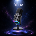 FIFINE-micrófono dinámico USB/XLR con botón de silencio táctil, Conector de auriculares, controles de E/S, para PC, mezclador de PS5/4, amplificador de micrófono para juegos AM8