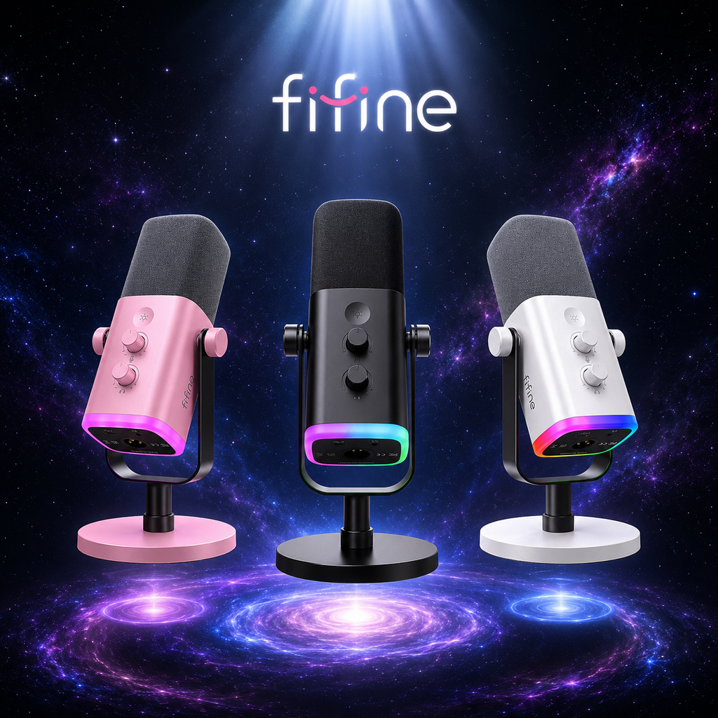 FIFINE-micrófono dinámico USB/XLR con botón de silencio táctil, Conector de auriculares, controles de E/S, para PC, mezclador de PS5/4, amplificador de micrófono para juegos AM8