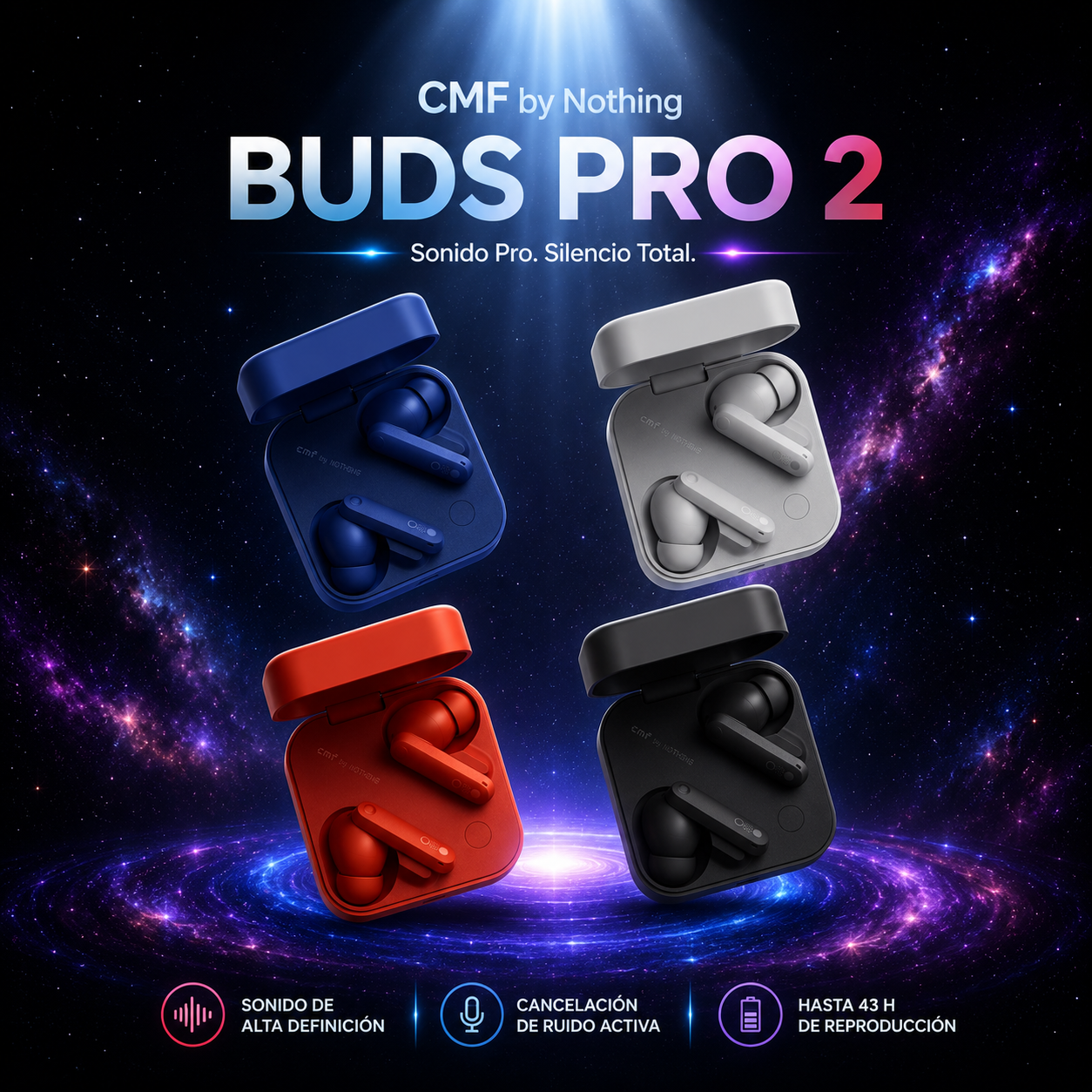 Global Verison CMF by Nothing Buds Pro 2 Auriculares inalámbricos híbridos con cancelación activa del ruido de 50 dB 6 HD MICS IP55 Bluetooth 5.3 CMF Buds Pro 2 Earphones
