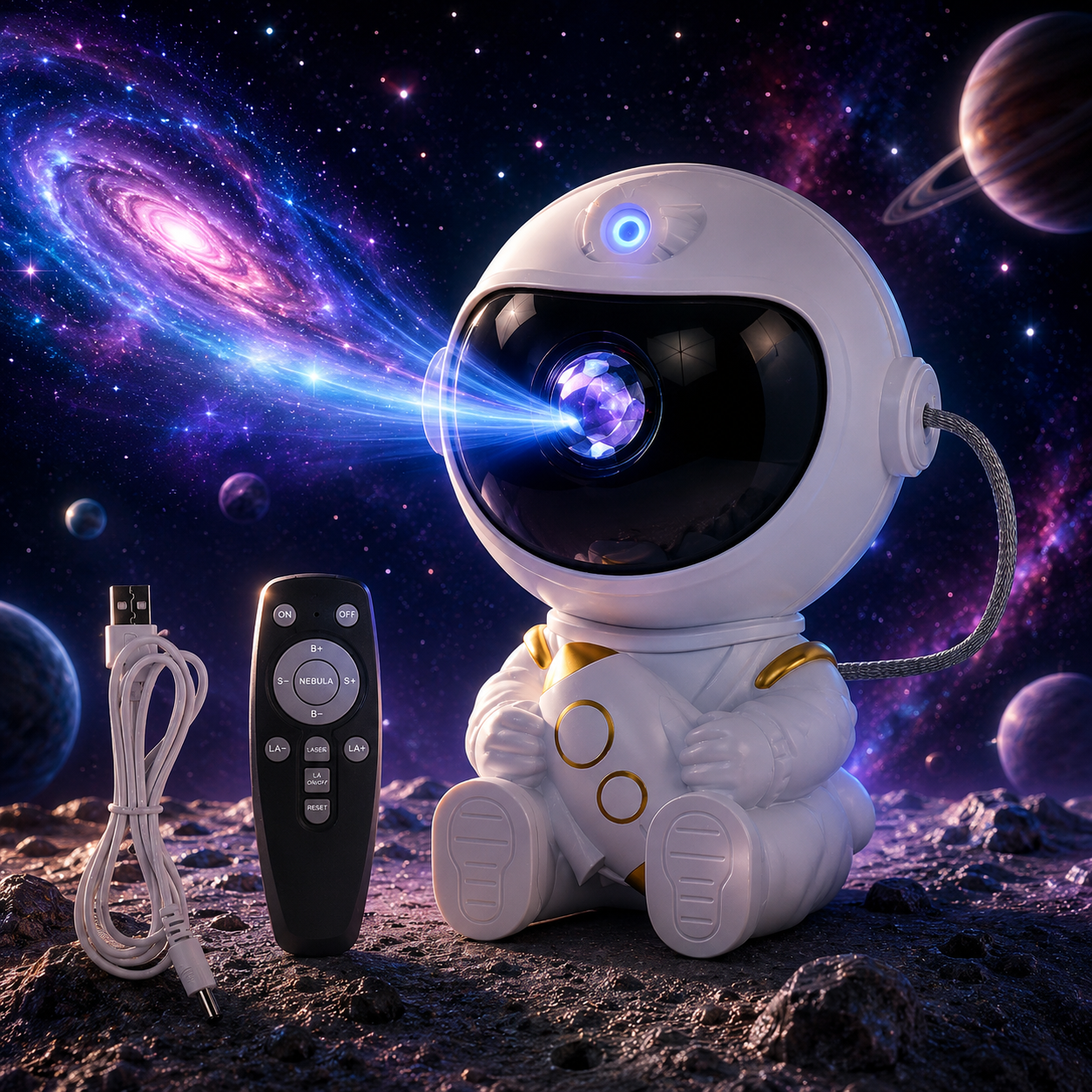 Proyector de estrellas LED de astronauta, luz nocturna, proyectores de galaxia, Altavoz Bluetooth para decoración de dormitorio y habitación, regalo para niños, lámpara de cielo estrellado