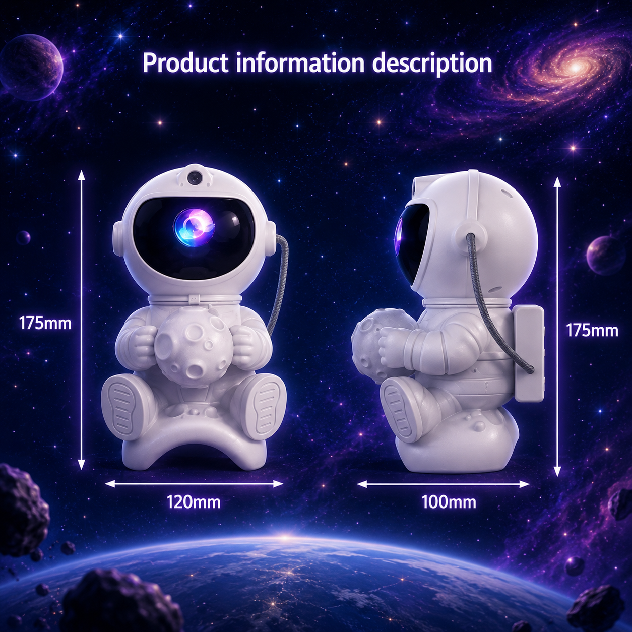 Proyector de estrellas LED de astronauta, luz nocturna, proyectores de galaxia, Altavoz Bluetooth para decoración de dormitorio y habitación, regalo para niños, lámpara de cielo estrellado