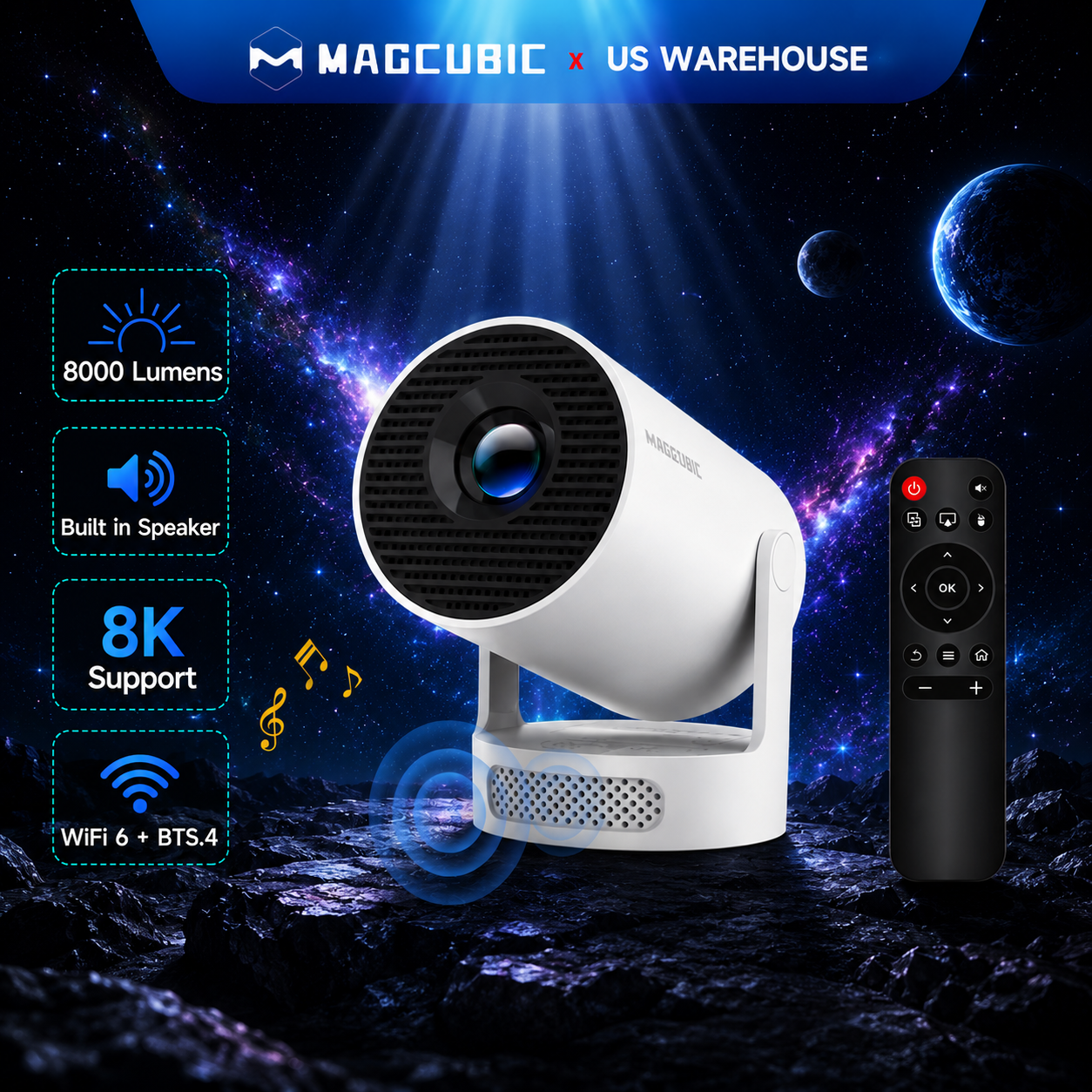 Proyector Portátil Magcubic HY300 Pro+ — Android 14, WiFi 6, 8000 Lúmenes