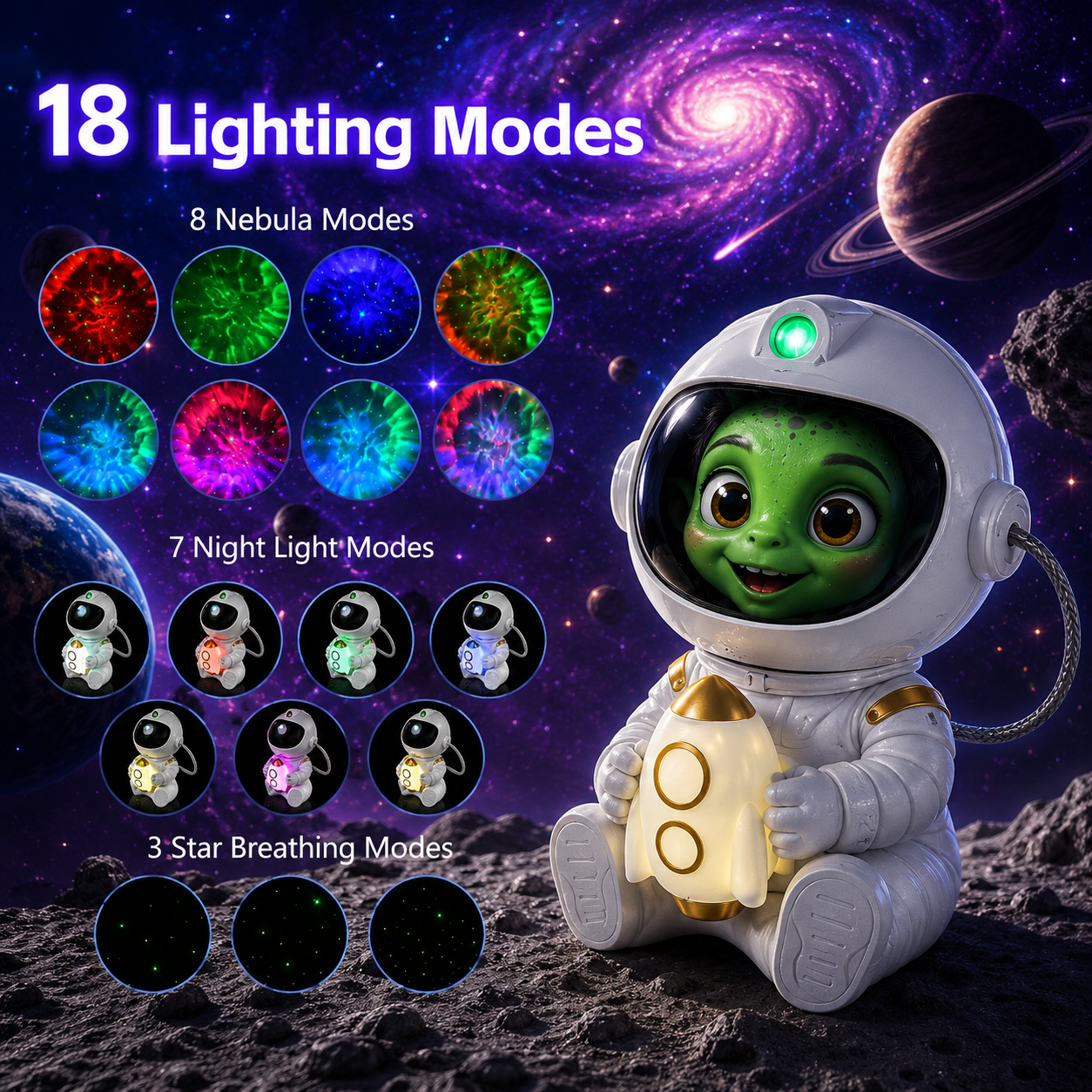 Proyector de estrellas LED de astronauta, luz nocturna, proyectores de galaxia, Altavoz Bluetooth para decoración de dormitorio y habitación, regalo para niños, lámpara de cielo estrellado