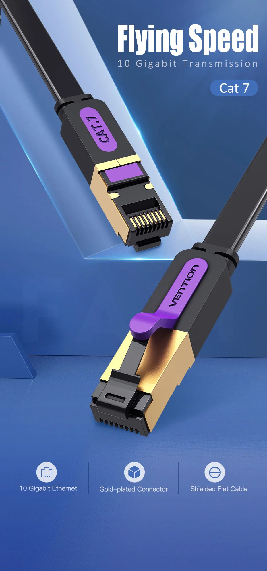 Vention-Cable Lan para dispositivos electrónicos, conexión red Ethernet multiuso de parche compatible para Router Cat7Cable de red STP RJ45 para Cat6, par retorcido de 8 cables