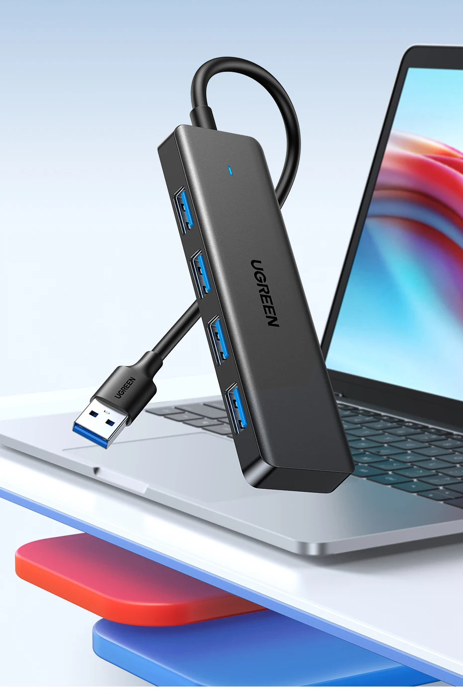UGREEN-Hub USB 3,0 con 4 puertos, HUB delgado para ratón, teclado Compatible con MacBook Pro Air, ordenador portátil, PC de escritorio, Xbox, PS5, divisor