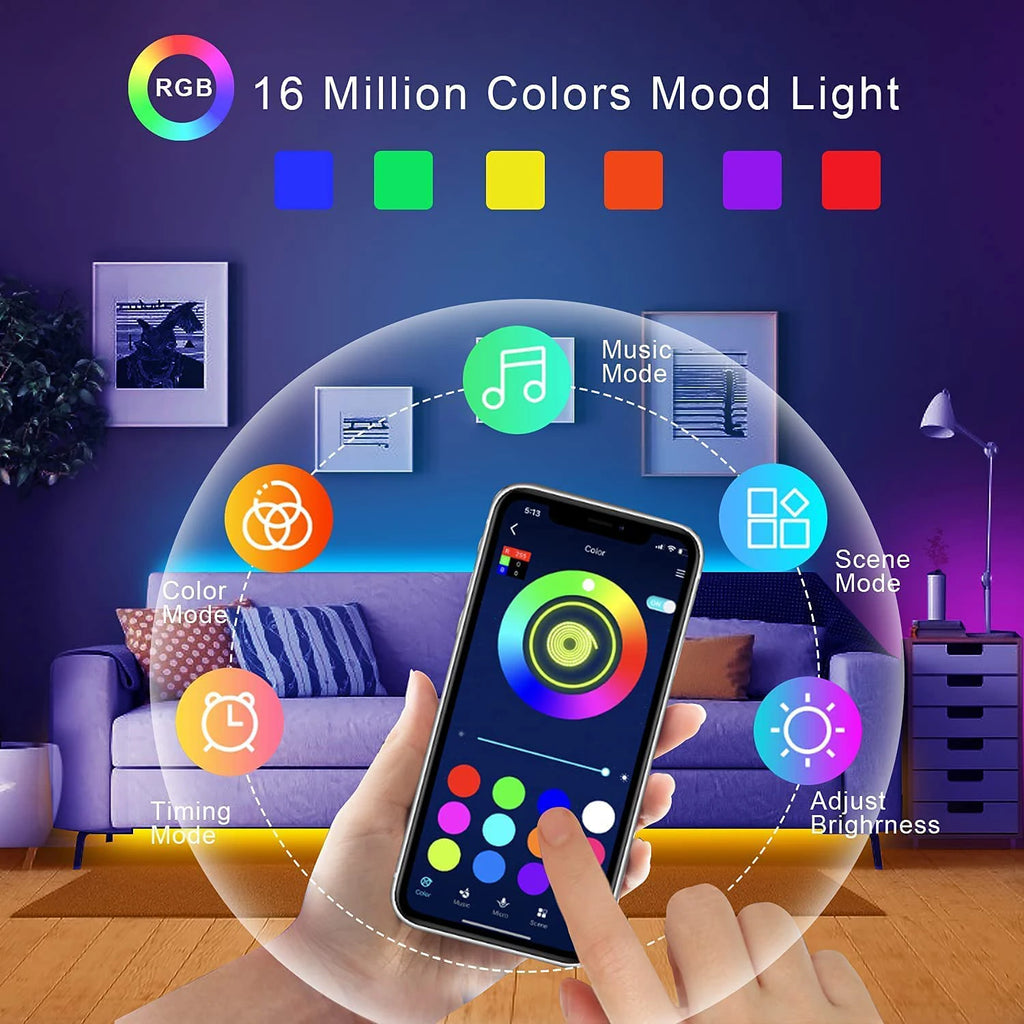 Tira de Luces Led RGB, 5m, 10m, 20m, 30m, luz Led para habitación con Control por aplicación, cinta Flexible, Luces, cinta Led para decoración de habitación y dormitorio