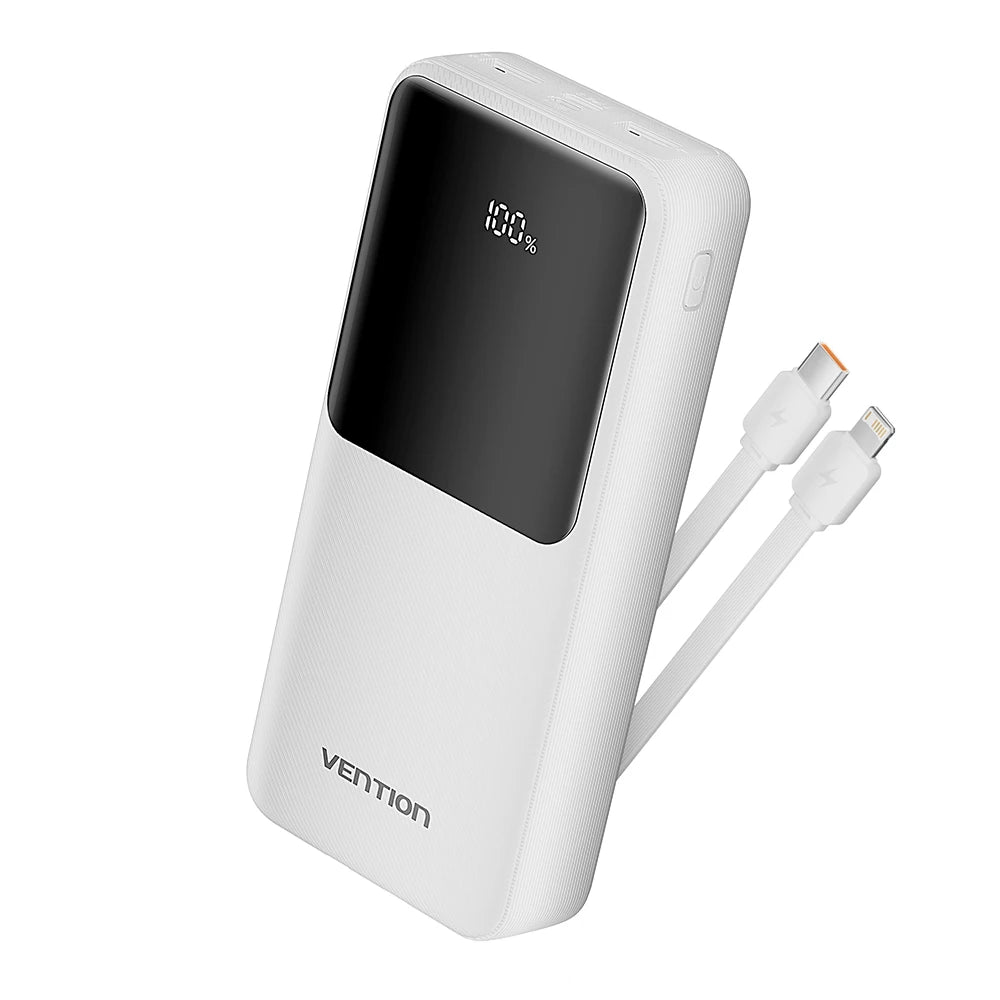 Vention Power Bank 20000mAh — Carga Rápida 22,5W con Cables Integrados