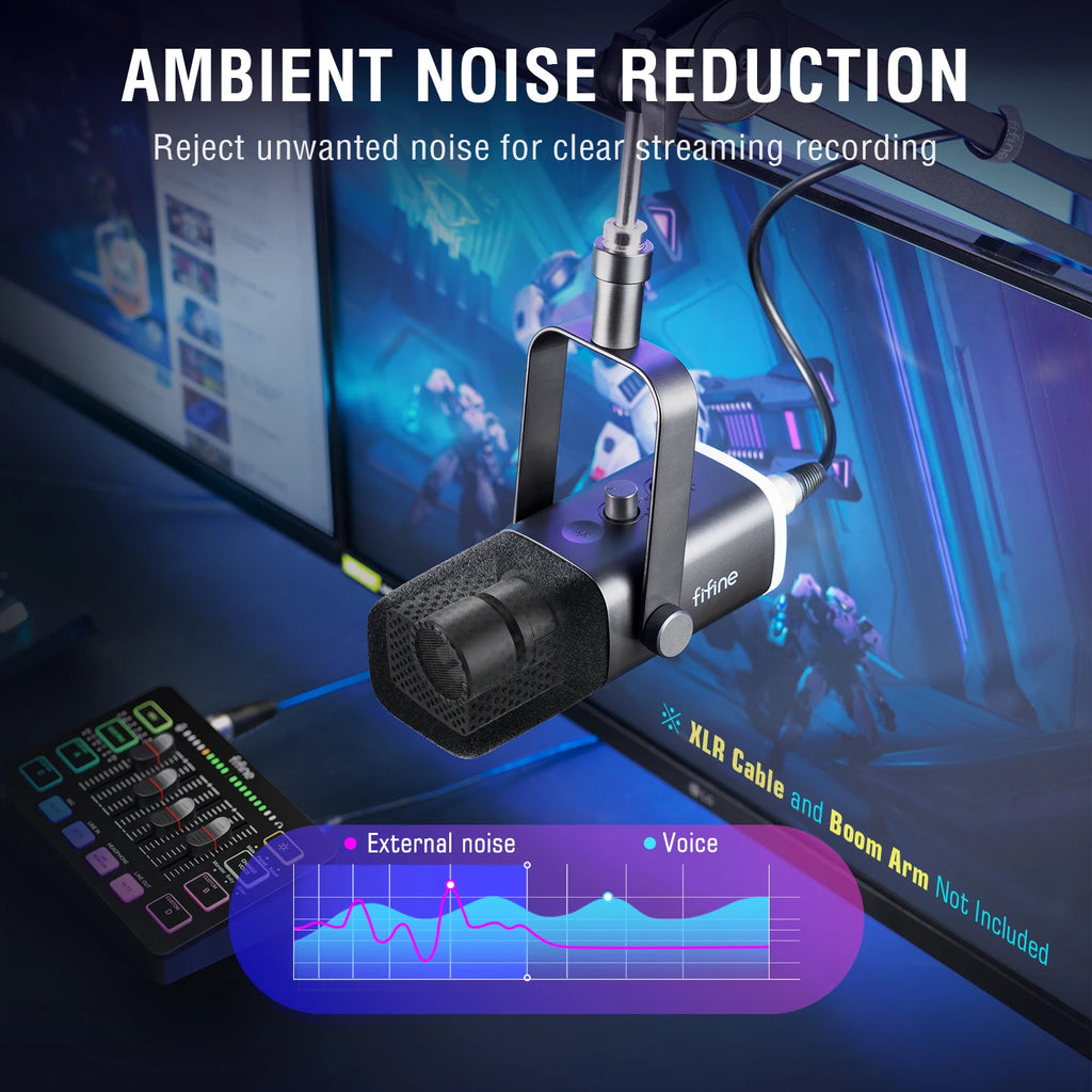 FIFINE-micrófono dinámico USB/XLR con botón de silencio táctil, Conector de auriculares, controles de E/S, para PC, mezclador de PS5/4, amplificador de micrófono para juegos AM8