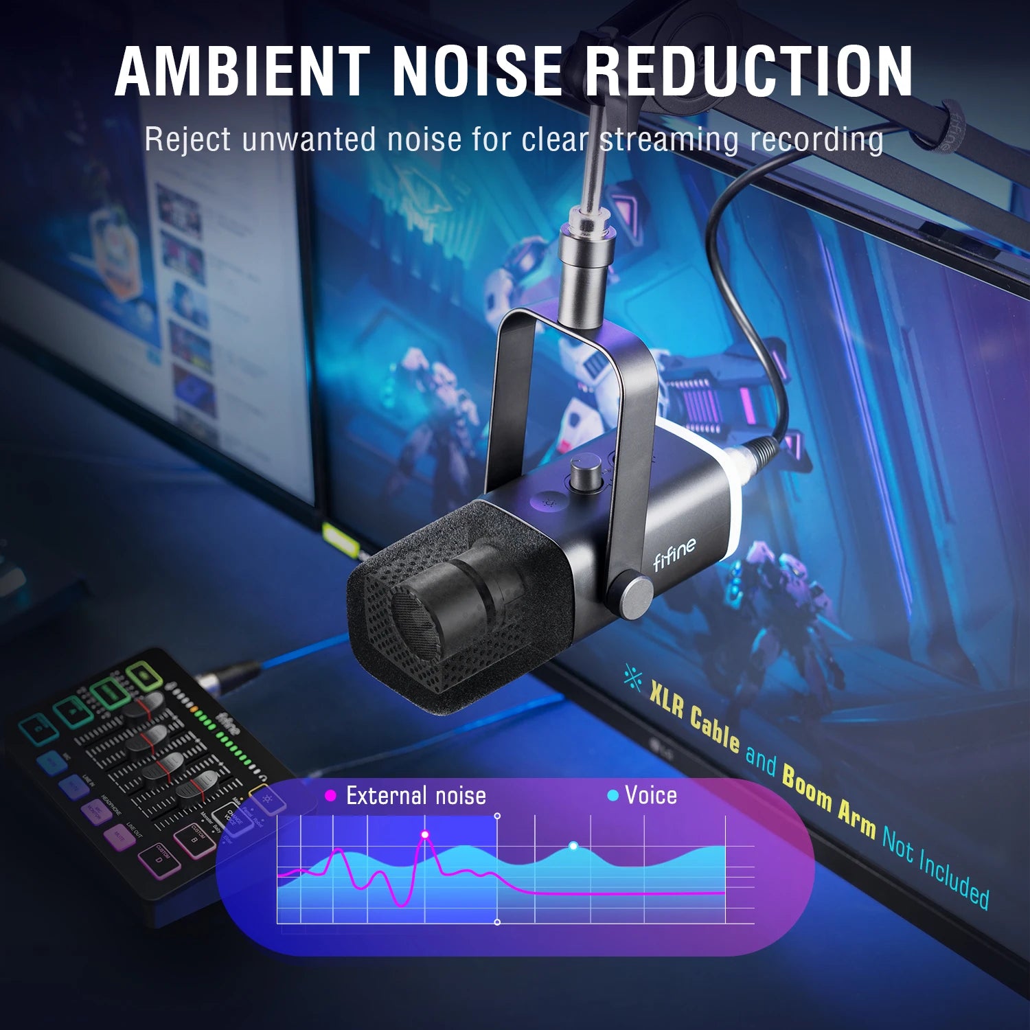 FIFINE-micrófono dinámico USB/XLR con botón de silencio táctil, Conector de auriculares, controles de E/S, para PC, mezclador de PS5/4, amplificador de micrófono para juegos AM8