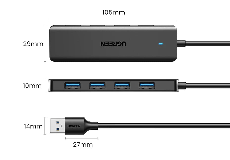UGREEN-Hub USB 3,0 con 4 puertos, HUB delgado para ratón, teclado Compatible con MacBook Pro Air, ordenador portátil, PC de escritorio, Xbox, PS5, divisor