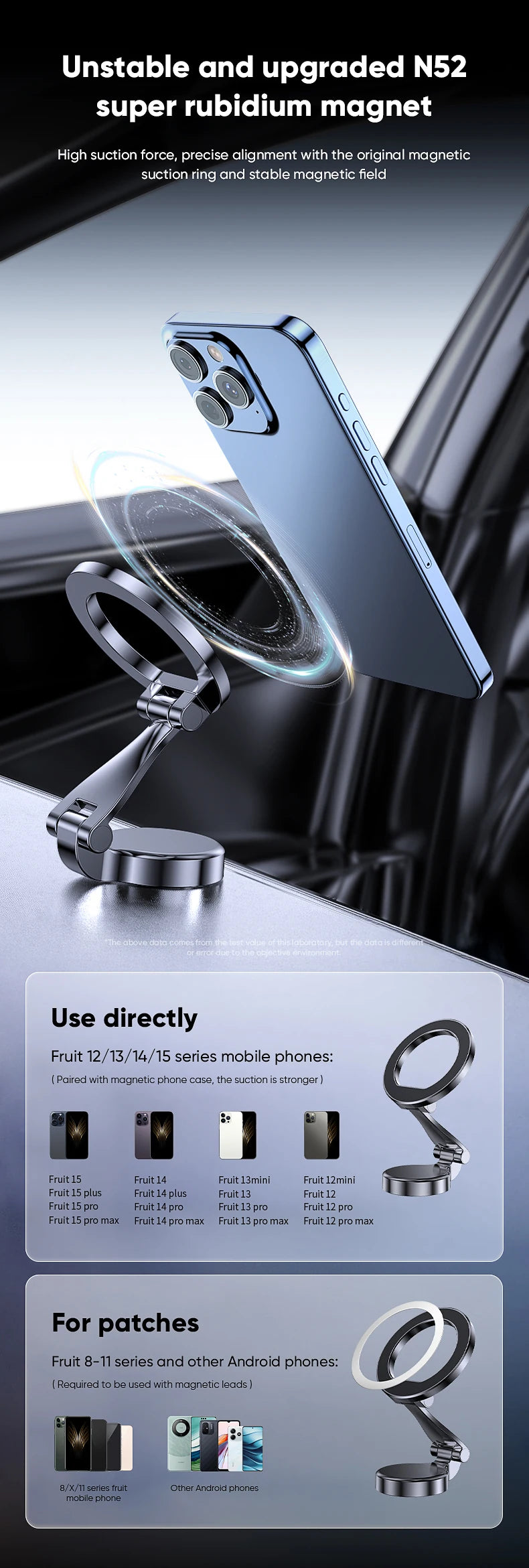 Soporte para teléfono de coche Magsafe 1080 para vehículos soporte móvil para el soporte para teléfono móvil en el coche para iPhone 17 16 Pro Max Plus