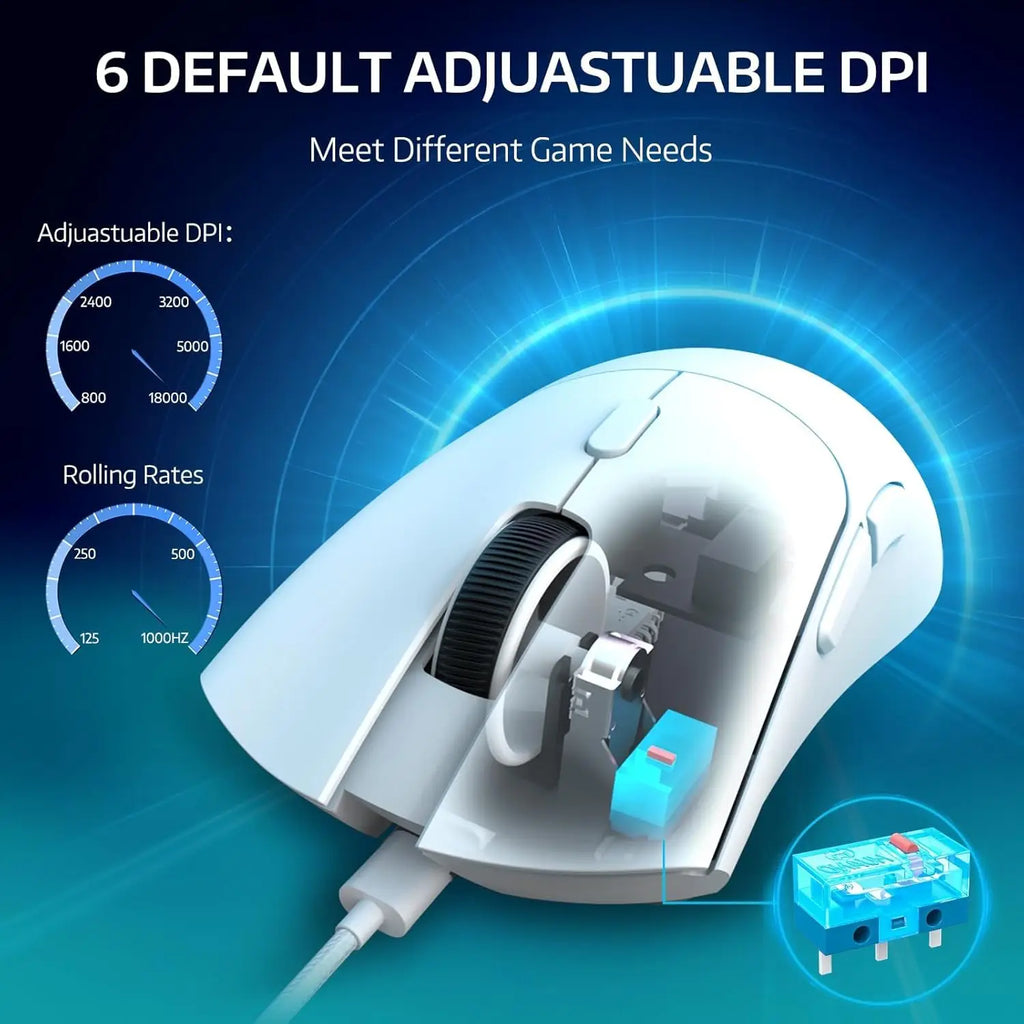 Ratón inalámbrico para juegos R1, conexión trimodo (2,4G/con cable/BT5.2), diseño ligero de 55g, Sensor óptico DPI de 18K, HUYU 20 millones Ke