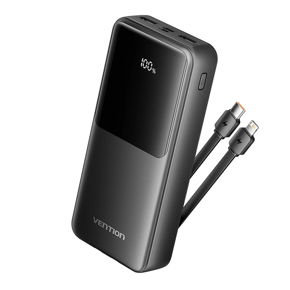 Vention Power Bank 20000mAh — Carga Rápida 22,5W con Cables Integrados