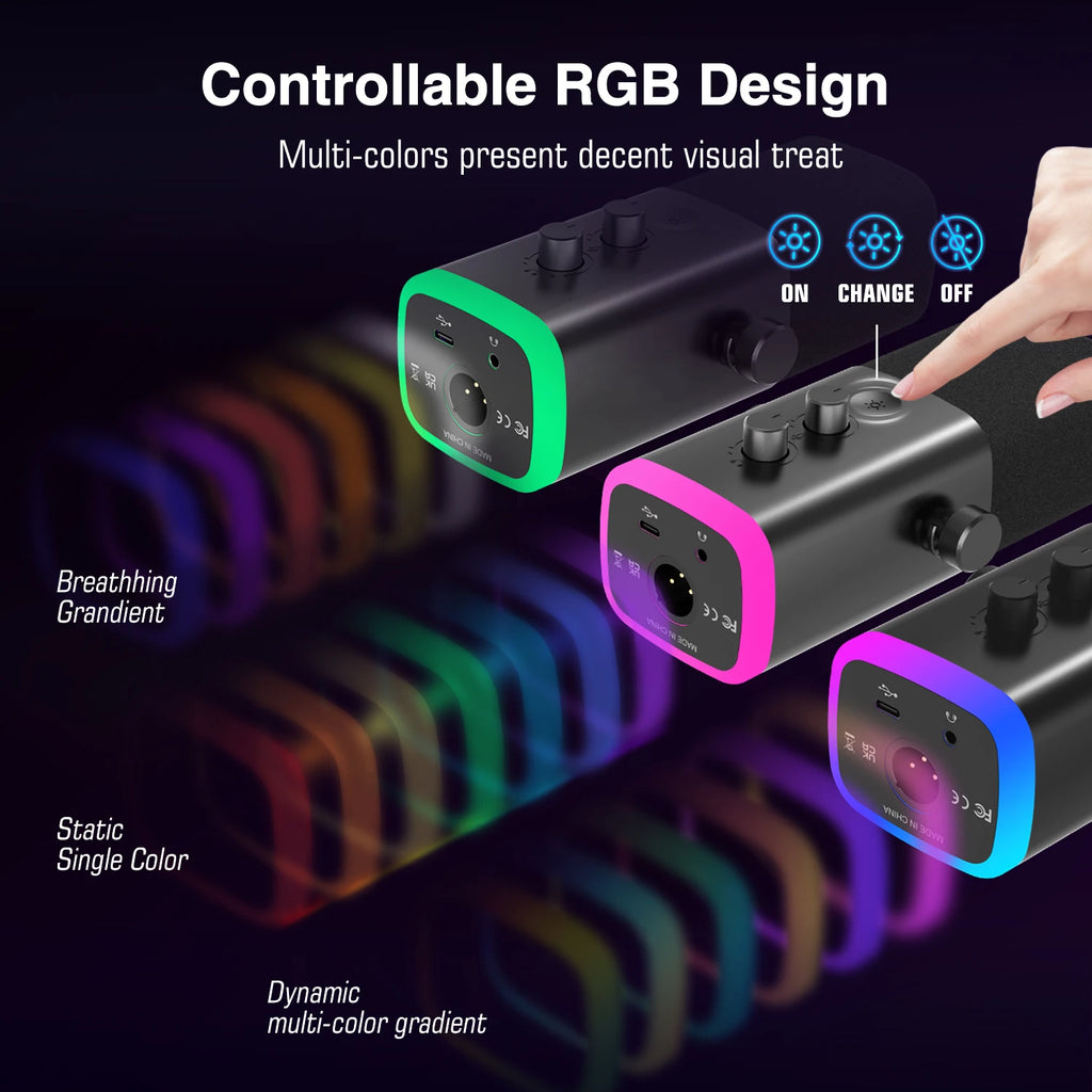 FIFINE-micrófono dinámico USB/XLR con botón de silencio táctil, Conector de auriculares, controles de E/S, para PC, mezclador de PS5/4, amplificador de micrófono para juegos AM8