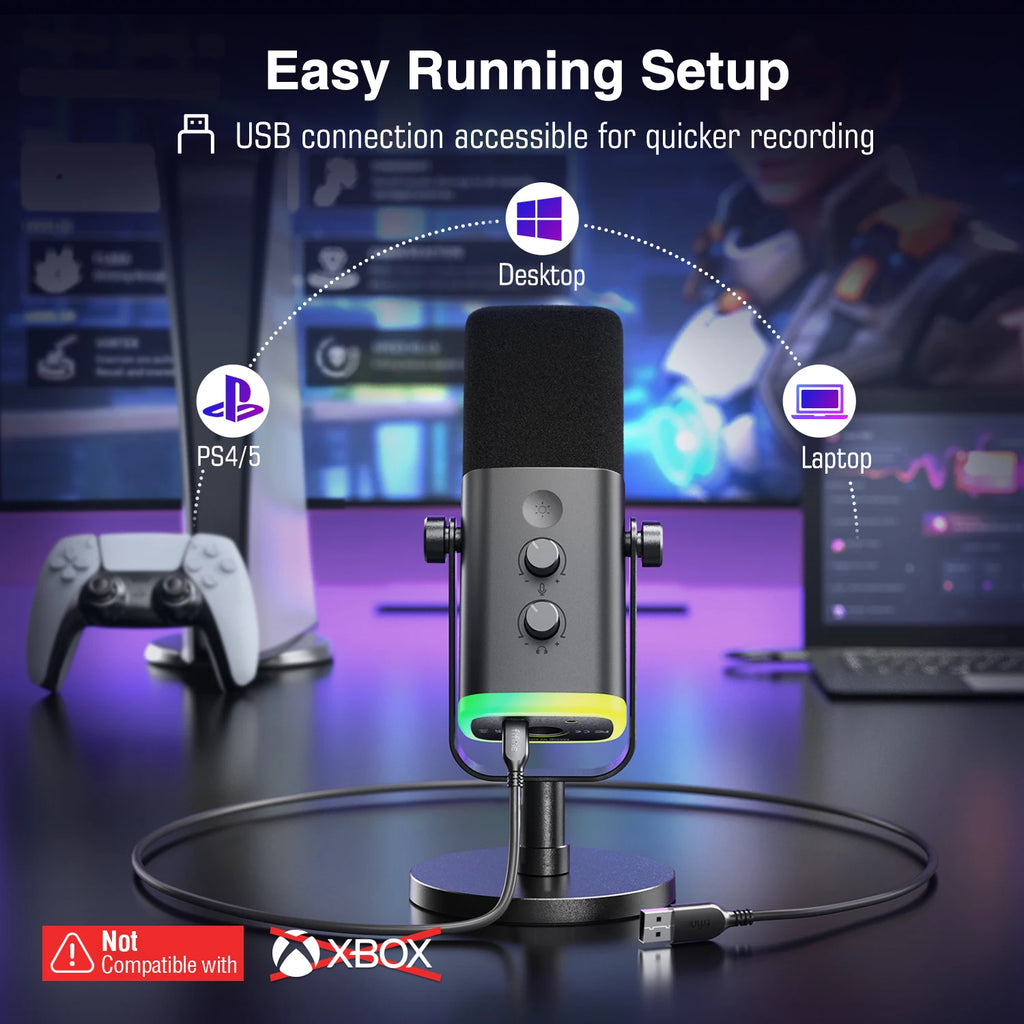 FIFINE-micrófono dinámico USB/XLR con botón de silencio táctil, Conector de auriculares, controles de E/S, para PC, mezclador de PS5/4, amplificador de micrófono para juegos AM8