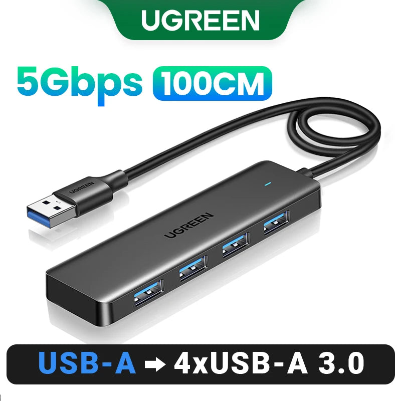 UGREEN-Hub USB 3,0 con 4 puertos, HUB delgado para ratón, teclado Compatible con MacBook Pro Air, ordenador portátil, PC de escritorio, Xbox, PS5, divisor
