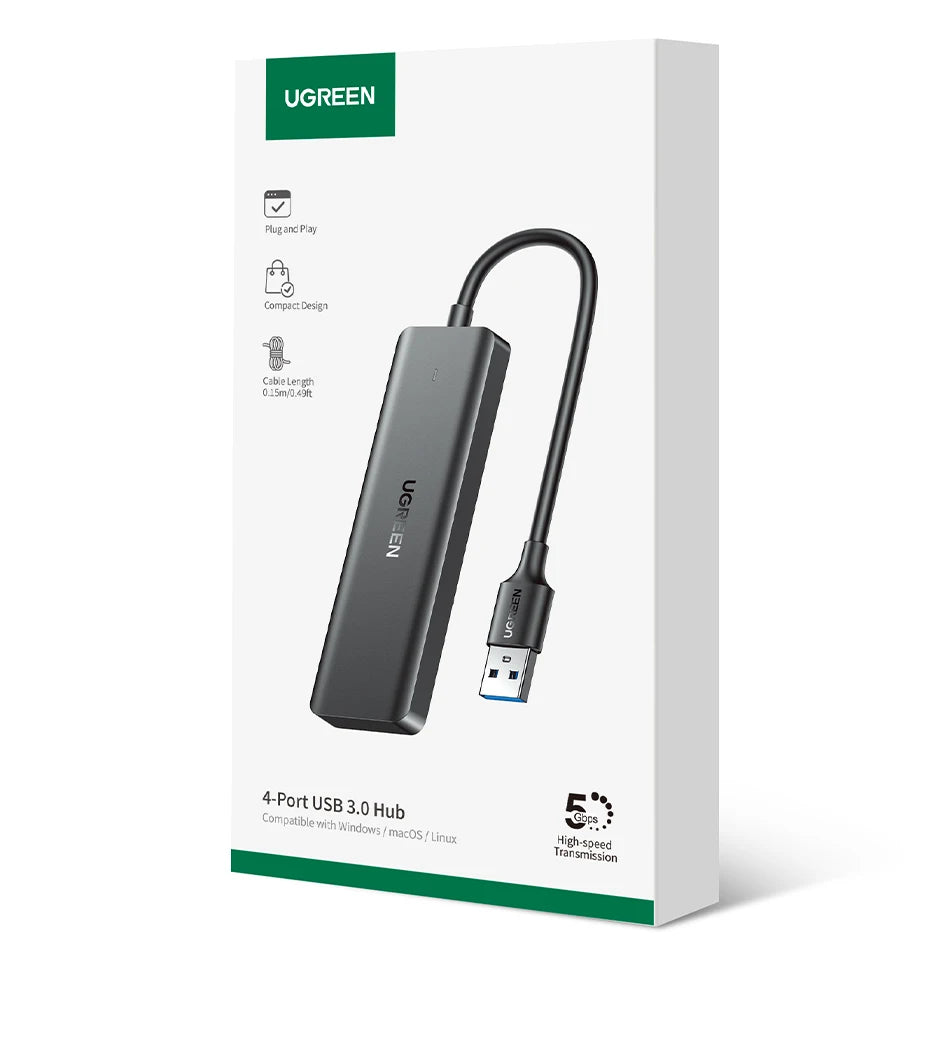 UGREEN-Hub USB 3,0 con 4 puertos, HUB delgado para ratón, teclado Compatible con MacBook Pro Air, ordenador portátil, PC de escritorio, Xbox, PS5, divisor