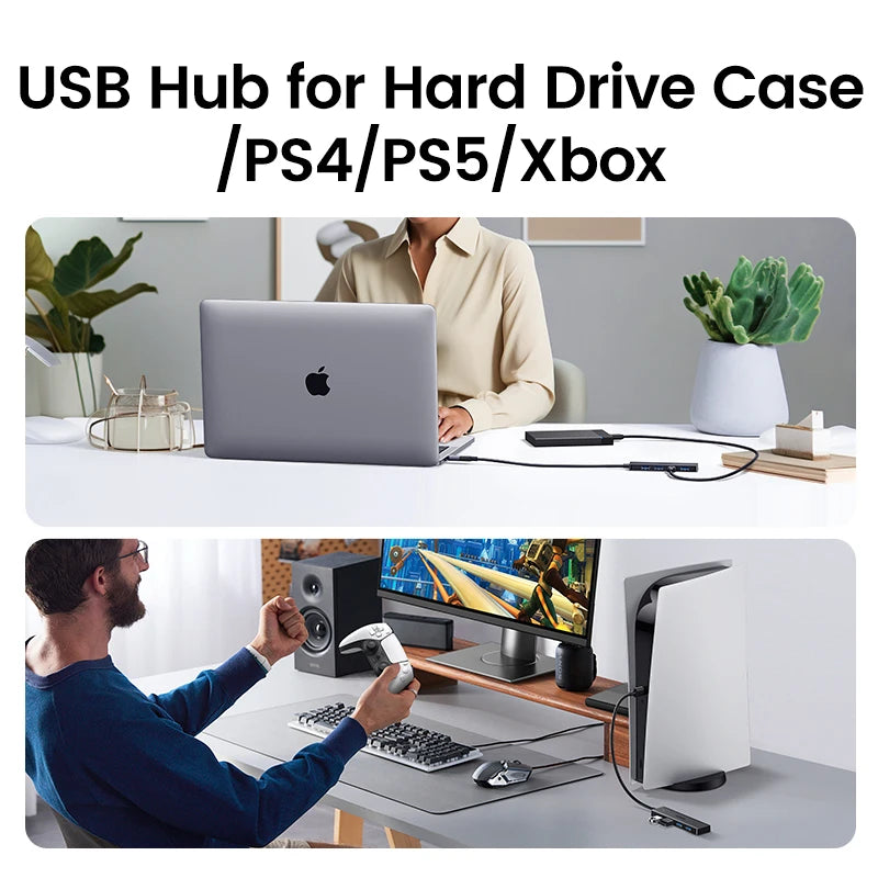 UGREEN-Hub USB 3,0 con 4 puertos, HUB delgado para ratón, teclado Compatible con MacBook Pro Air, ordenador portátil, PC de escritorio, Xbox, PS5, divisor