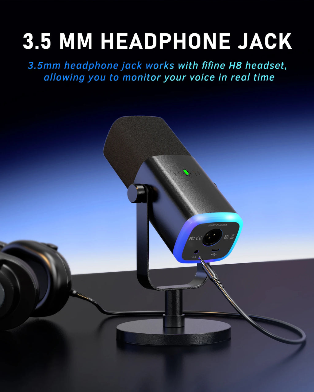 FIFINE-micrófono dinámico USB/XLR con botón de silencio táctil, Conector de auriculares, controles de E/S, para PC, mezclador de PS5/4, amplificador de micrófono para juegos AM8