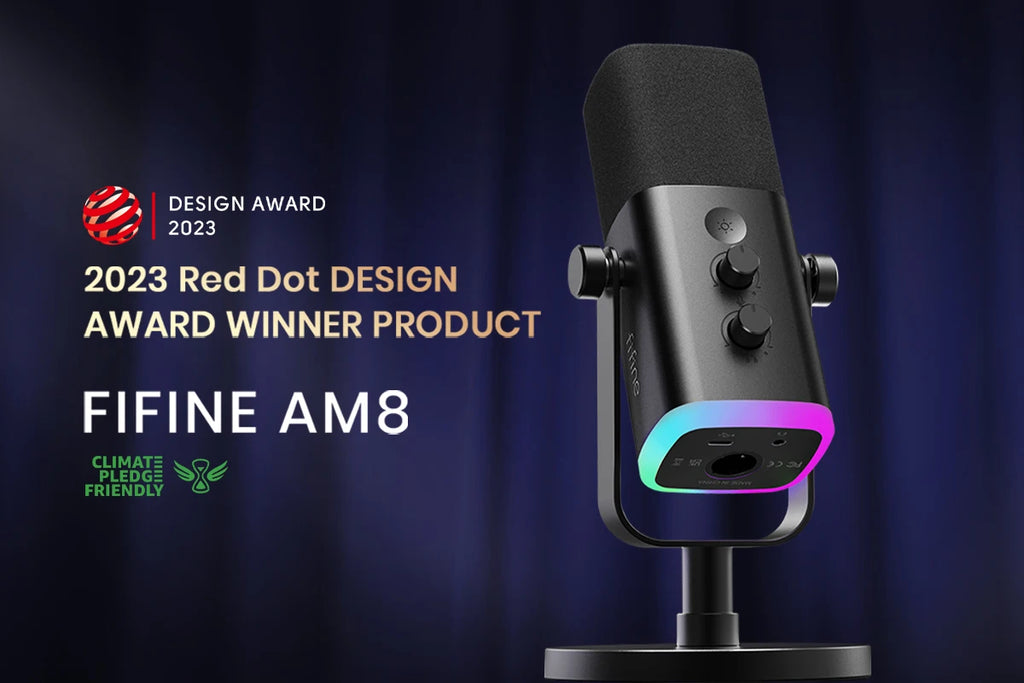 FIFINE-micrófono dinámico USB/XLR con botón de silencio táctil, Conector de auriculares, controles de E/S, para PC, mezclador de PS5/4, amplificador de micrófono para juegos AM8
