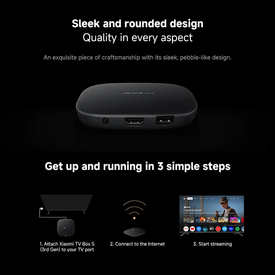 Xiaomi TV Box S (3rd Gen) 2+32GB, 4K Ultra HD, Chromecast, Wi-Fi 6, Bluetooth 5.2, Reproductor multimedia de transmisión Compatible con Netflix, Prime Video y Youtube