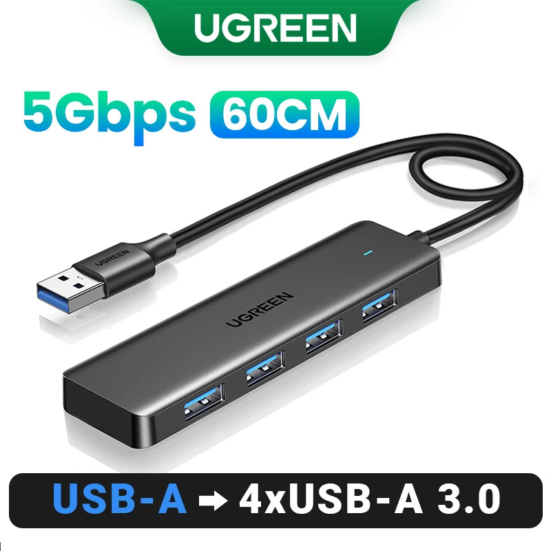 UGREEN-Hub USB 3,0 con 4 puertos, HUB delgado para ratón, teclado Compatible con MacBook Pro Air, ordenador portátil, PC de escritorio, Xbox, PS5, divisor