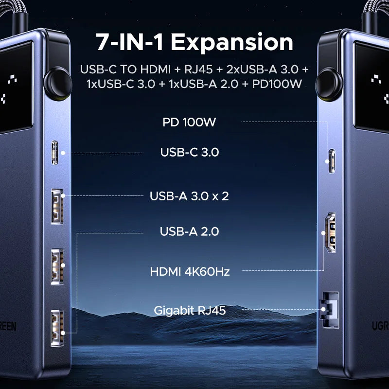 UGREEN Uno USB C HUB tipo C a 4K60Hz 2K120Hz HDMI 1000Mbps RJ45 PD100W USB3.0 divisor para accesorios de ordenador portátil MacBook Docking