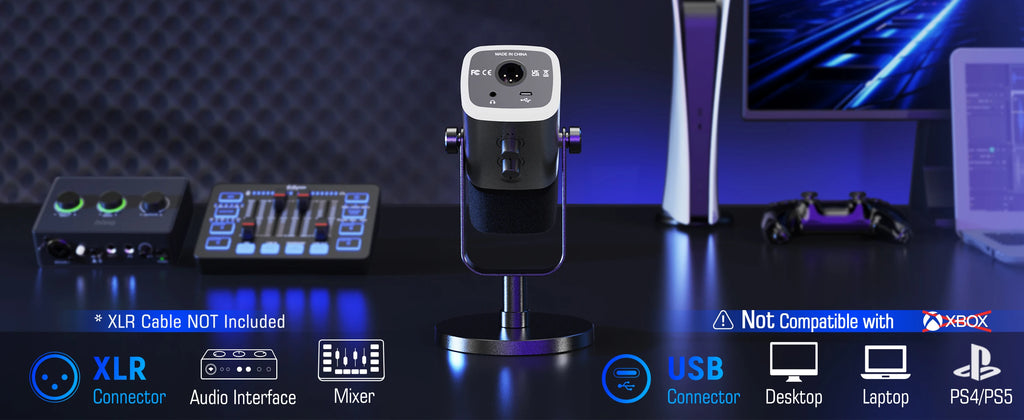 FIFINE-micrófono dinámico USB/XLR con botón de silencio táctil, Conector de auriculares, controles de E/S, para PC, mezclador de PS5/4, amplificador de micrófono para juegos AM8