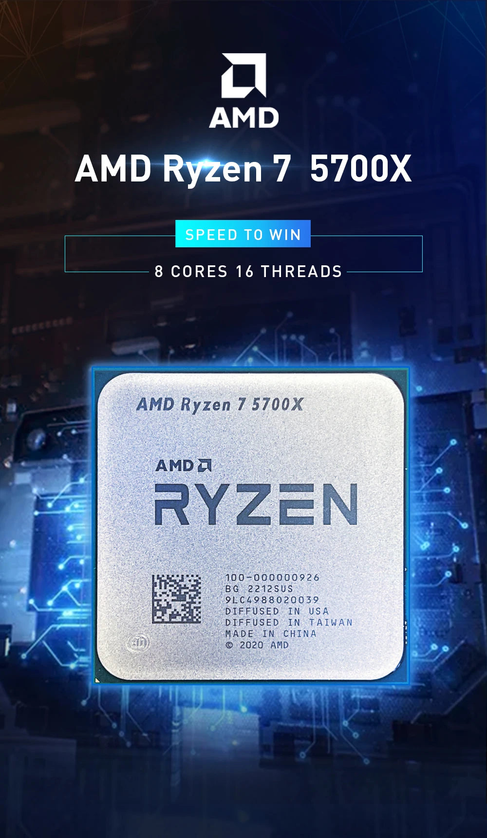 AMD Ryzen 7 5700X R7 5700X Ocho núcleos Dieciséis hilos 3,4 GHz PCIE4.0 65W 7NM L3=32M 100- 000000926   Enchufe AM4 sin ventilador