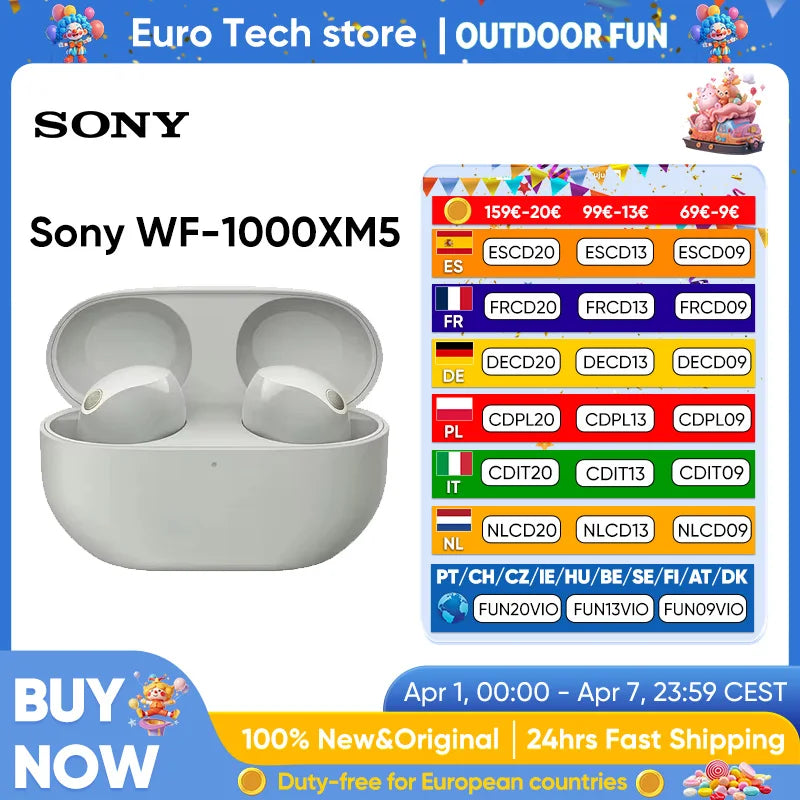 SONY-auriculares inalámbricos WF-1000XM5, cascos con Bluetooth, cancelación de ruido, batería de hasta 24 horas de duración, Conexión multipunto