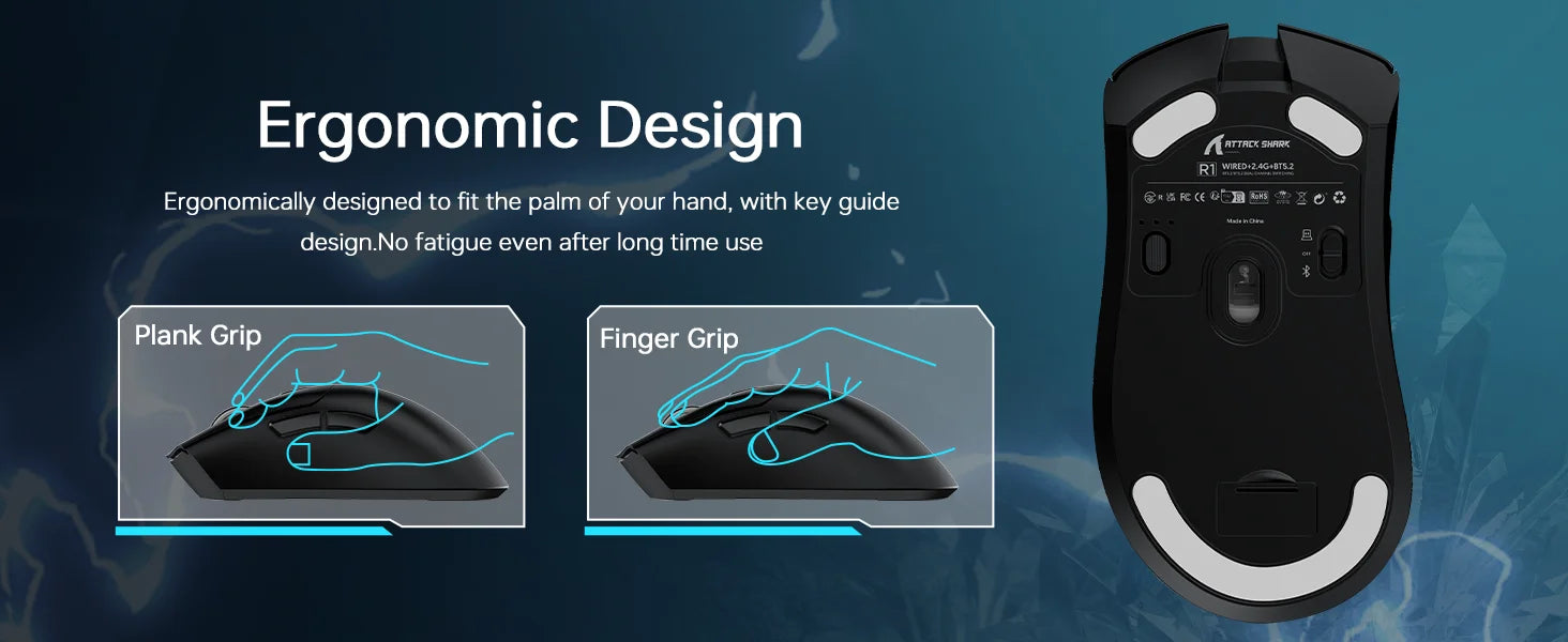 Ratón inalámbrico para juegos R1, conexión trimodo (2,4G/con cable/BT5.2), diseño ligero de 55g, Sensor óptico DPI de 18K, HUYU 20 millones Ke