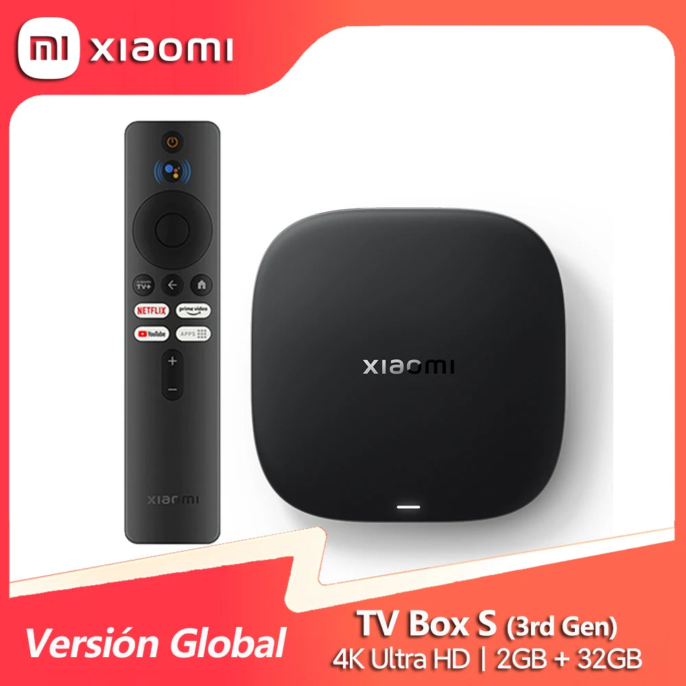 Xiaomi TV Box S (3rd Gen) 2+32GB, 4K Ultra HD, Chromecast, Wi-Fi 6, Bluetooth 5.2, Reproductor multimedia de transmisión Compatible con Netflix, Prime Video y Youtube