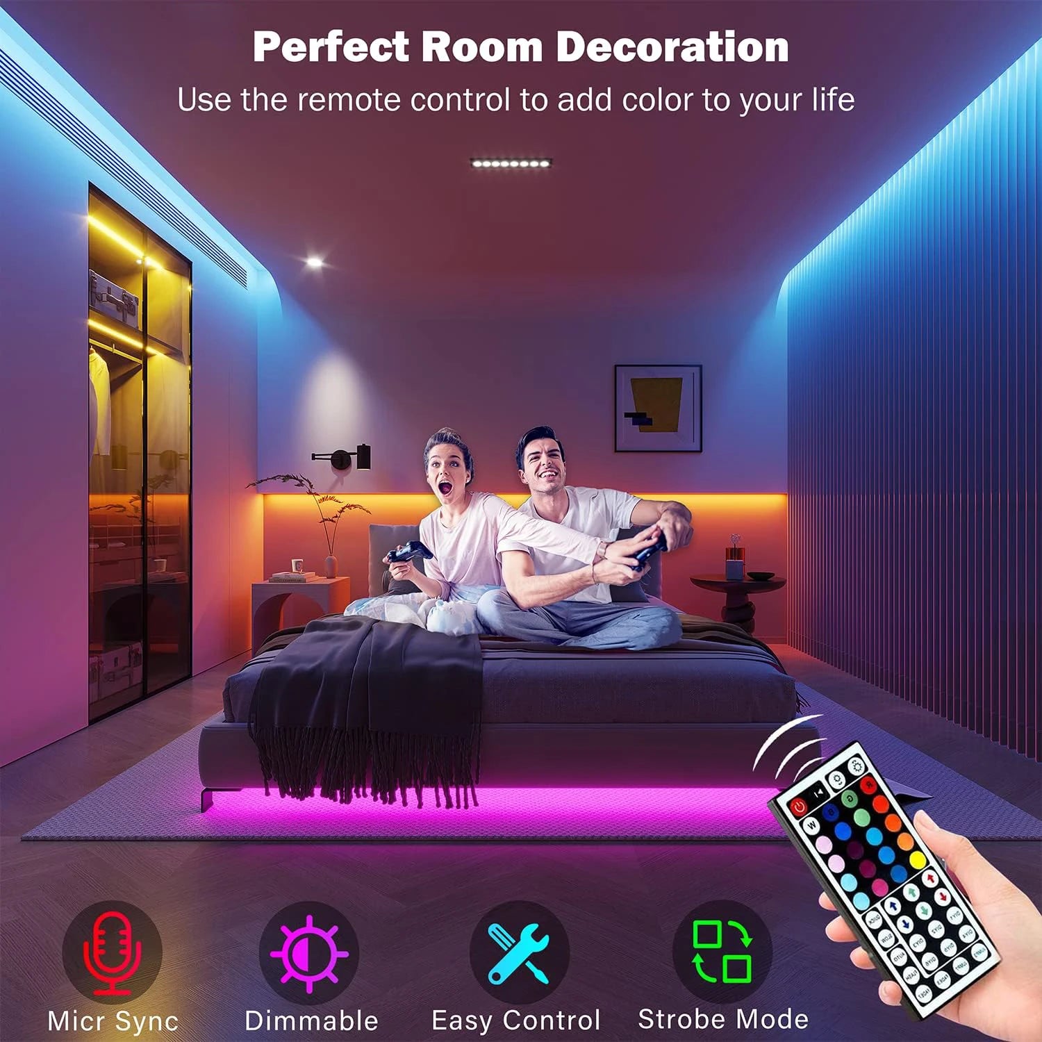 Tira de Luces Led RGB, 5m, 10m, 20m, 30m, luz Led para habitación con Control por aplicación, cinta Flexible, Luces, cinta Led para decoración de habitación y dormitorio