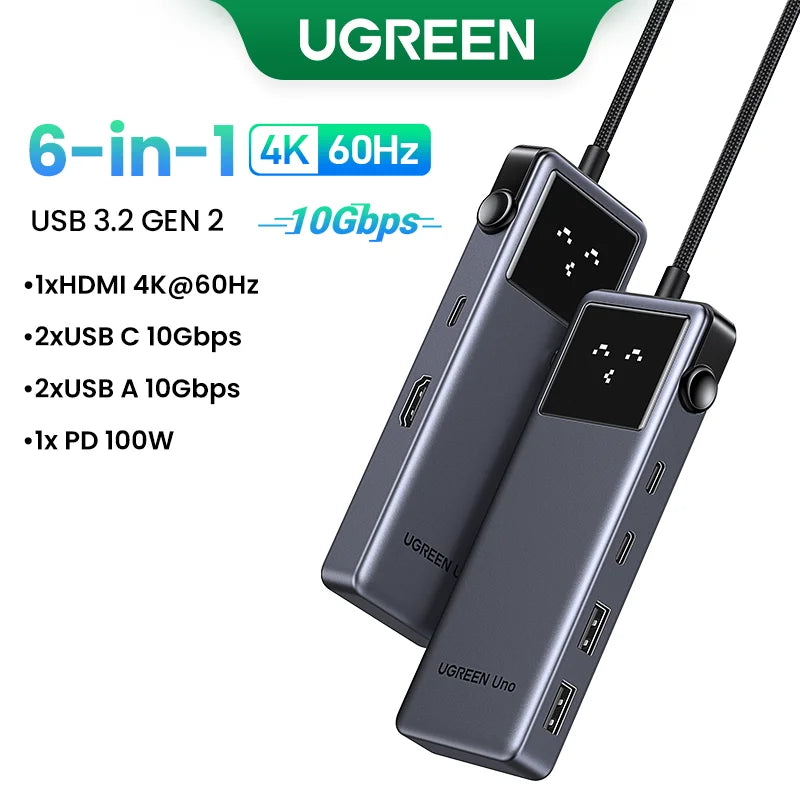 UGREEN Uno USB C HUB tipo C a 4K60Hz 2K120Hz HDMI 1000Mbps RJ45 PD100W USB3.0 divisor para accesorios de ordenador portátil MacBook Docking