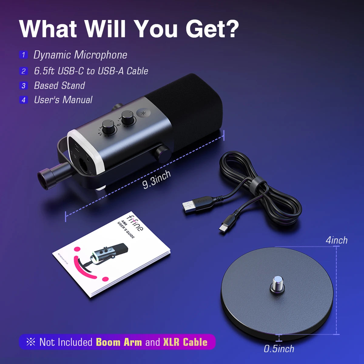 FIFINE-micrófono dinámico USB/XLR con botón de silencio táctil, Conector de auriculares, controles de E/S, para PC, mezclador de PS5/4, amplificador de micrófono para juegos AM8