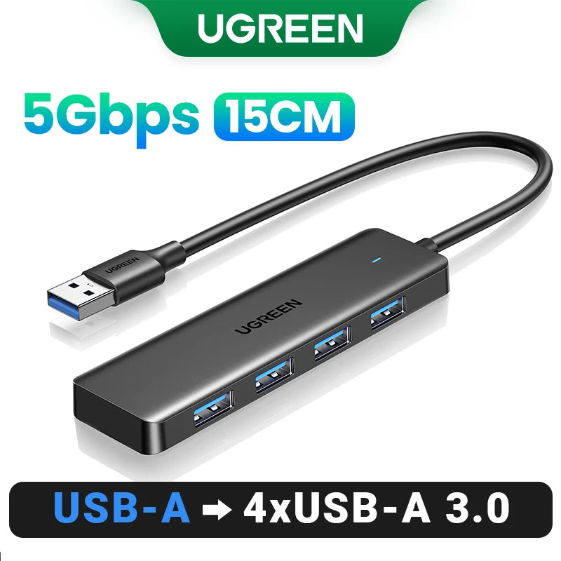 UGREEN-Hub USB 3,0 con 4 puertos, HUB delgado para ratón, teclado Compatible con MacBook Pro Air, ordenador portátil, PC de escritorio, Xbox, PS5, divisor